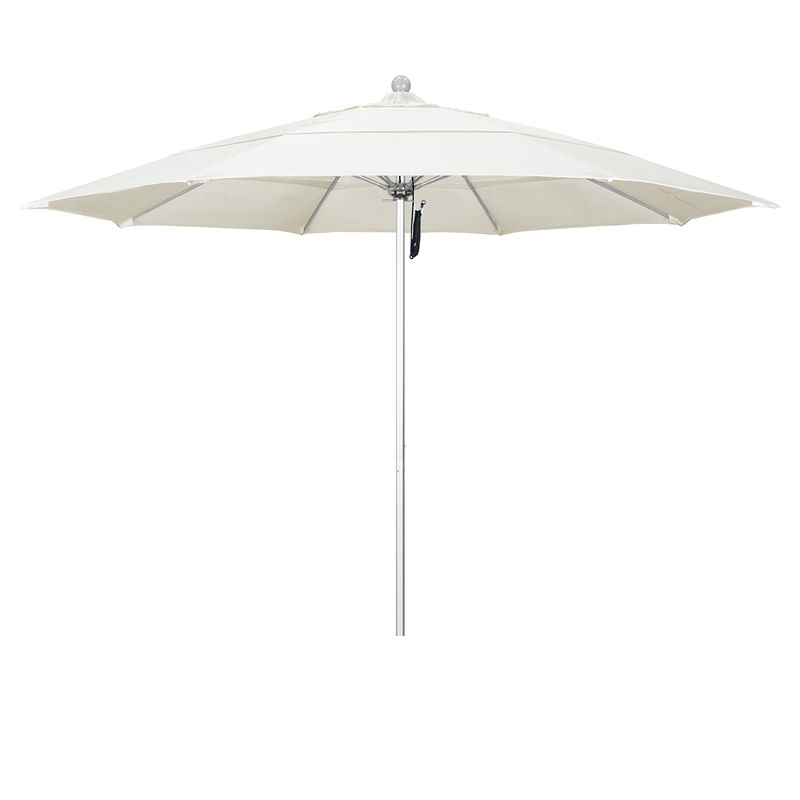 California Umbrella Venture 11' Silver Market Umbrella in Canvas