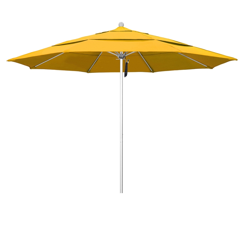 California Umbrella Venture 11' Silver Market Umbrella in Yellow
