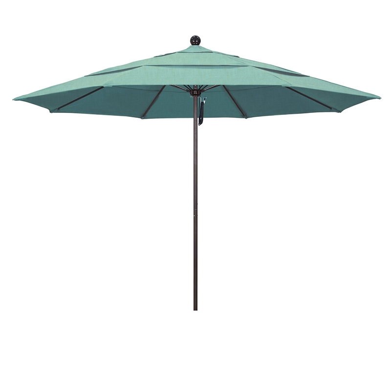 California Umbrella Venture 11' Bronze Market Umbrella in Mist