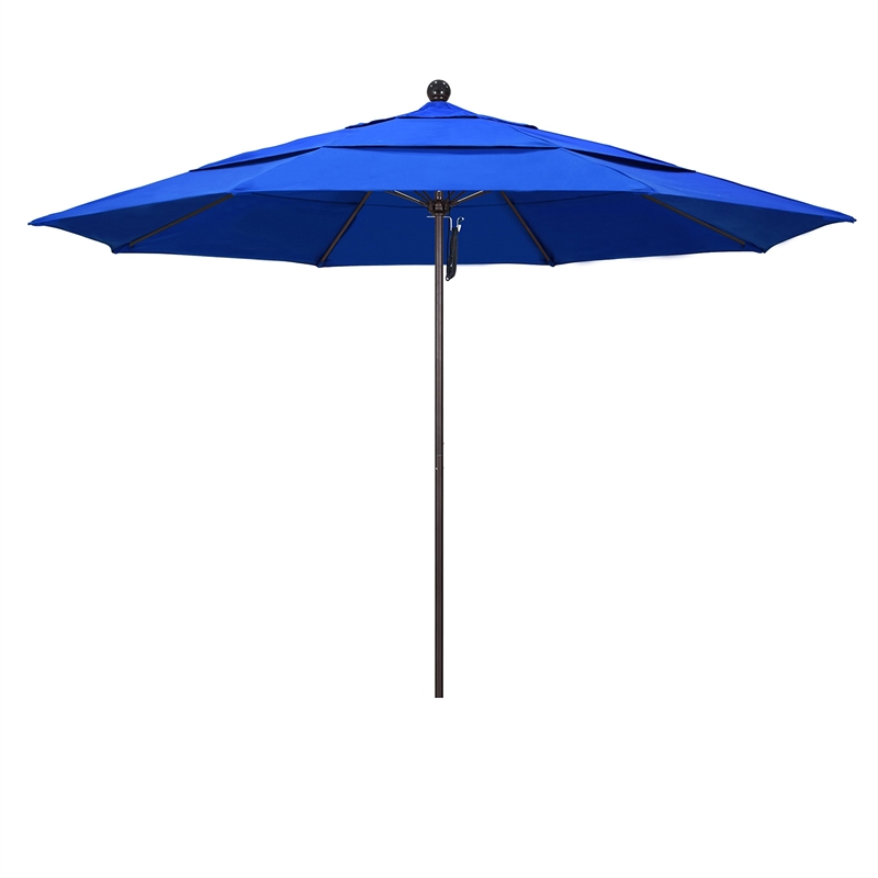 California Umbrella Venture 11' Bronze Market Umbrella in Blue