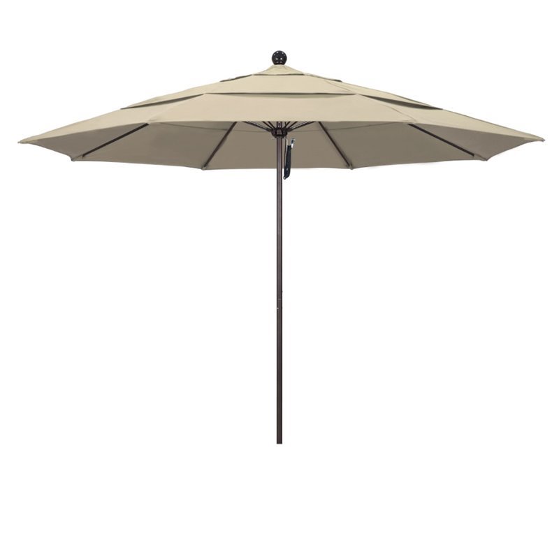 California Umbrella Venture 11' Bronze Market Umbrella in Beige