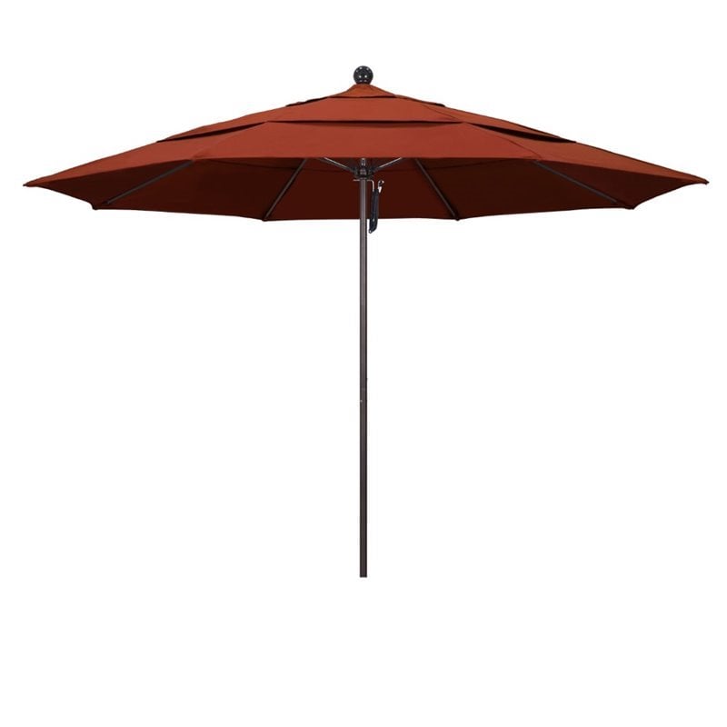 California Umbrella Venture 11' Bronze Market Umbrella in Terracotta