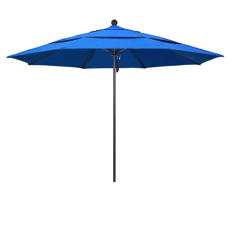 California Umbrella Venture 11' Bronze Market Umbrella in Royal Blue