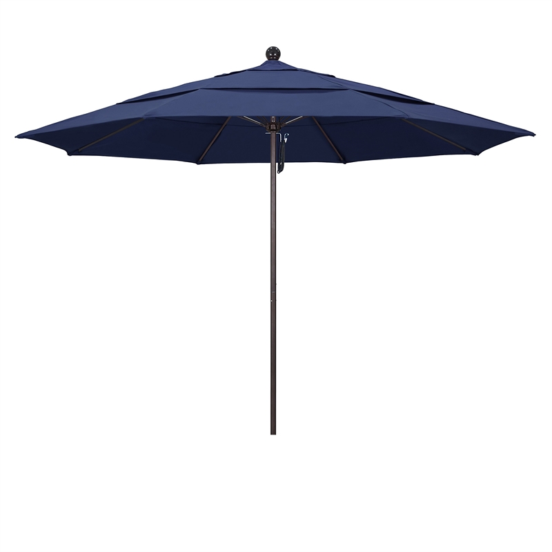 California Umbrella Venture 11' Bronze Market Umbrella in Navy Blue
