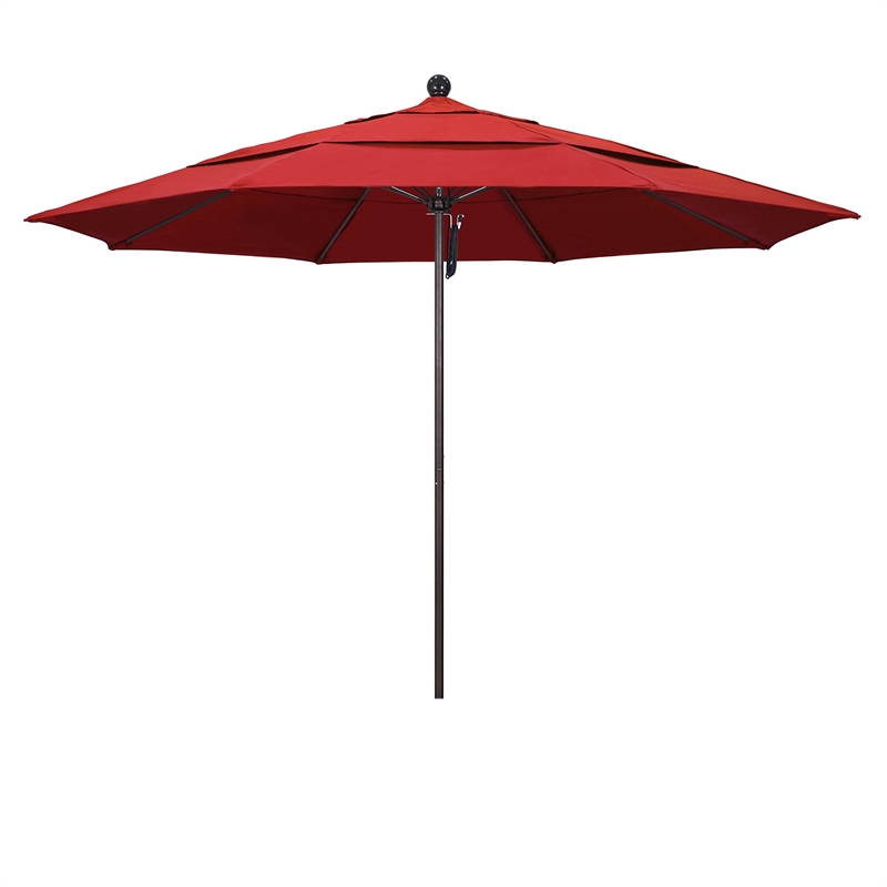 California Umbrella Venture 11' Bronze Market Umbrella in Red