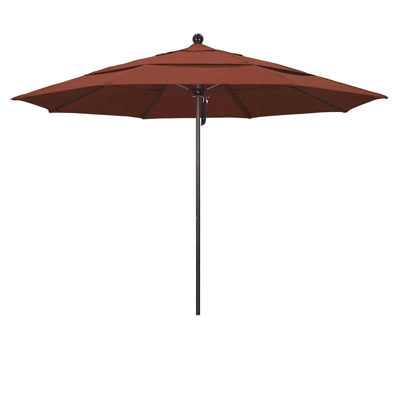 California Umbrella Venture 11' Bronze Market Umbrella in Terracotta