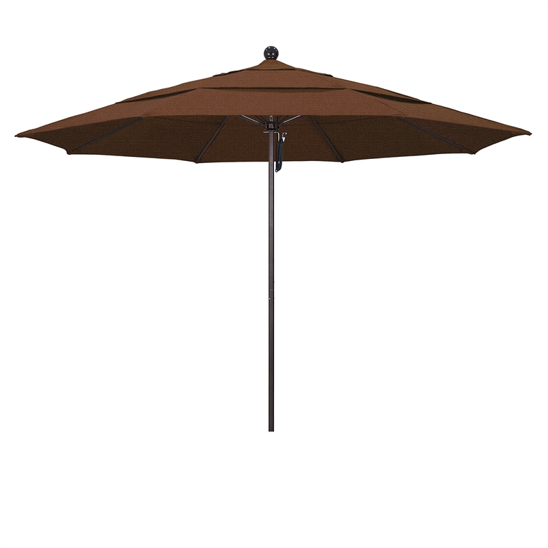 California Umbrella Venture 11' Bronze Market Umbrella in Teak