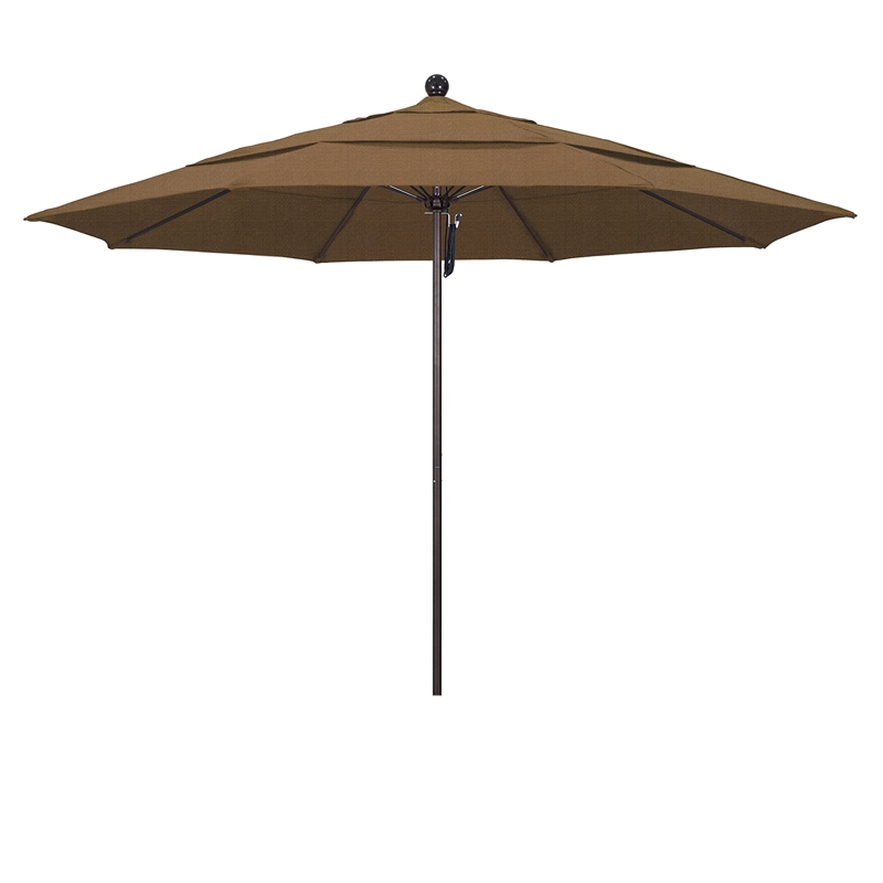 California Umbrella Venture 11' Bronze Market Umbrella in Sesame