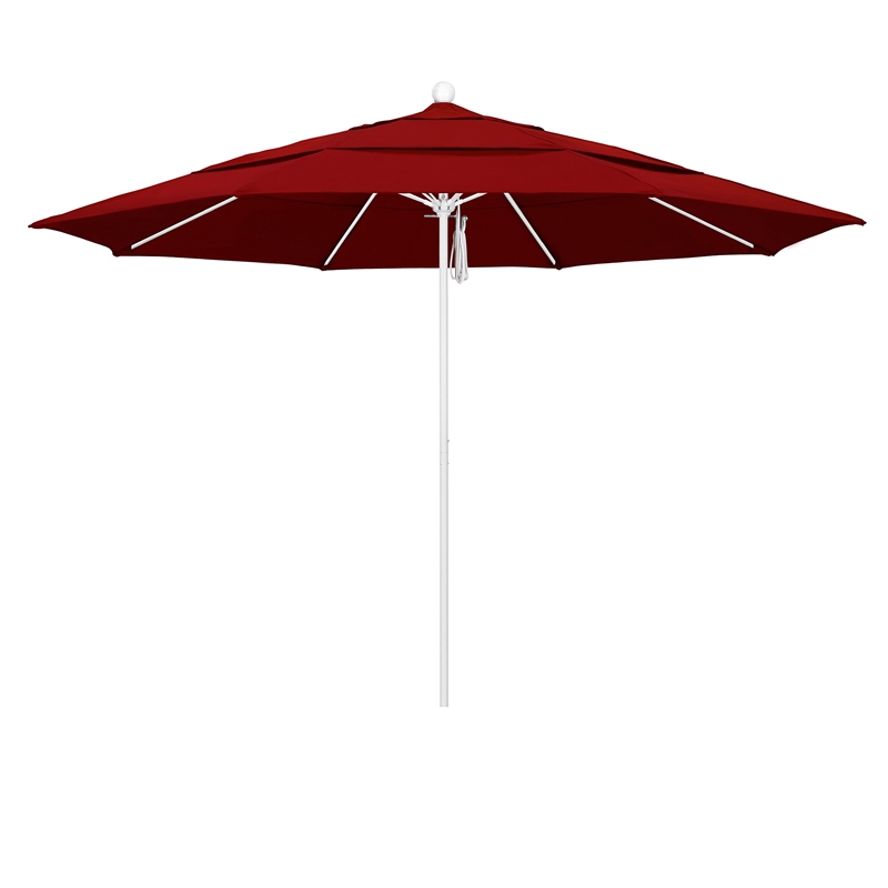 California Umbrella Venture 11' White Market Umbrella in Jockey Red