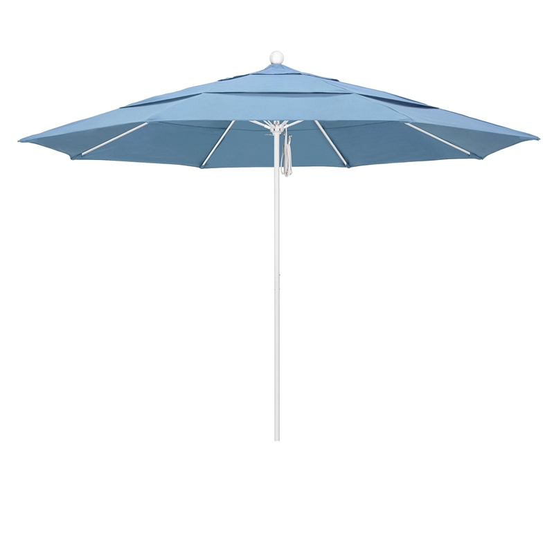 California Umbrella Venture 11' White Market Umbrella in Air Blue