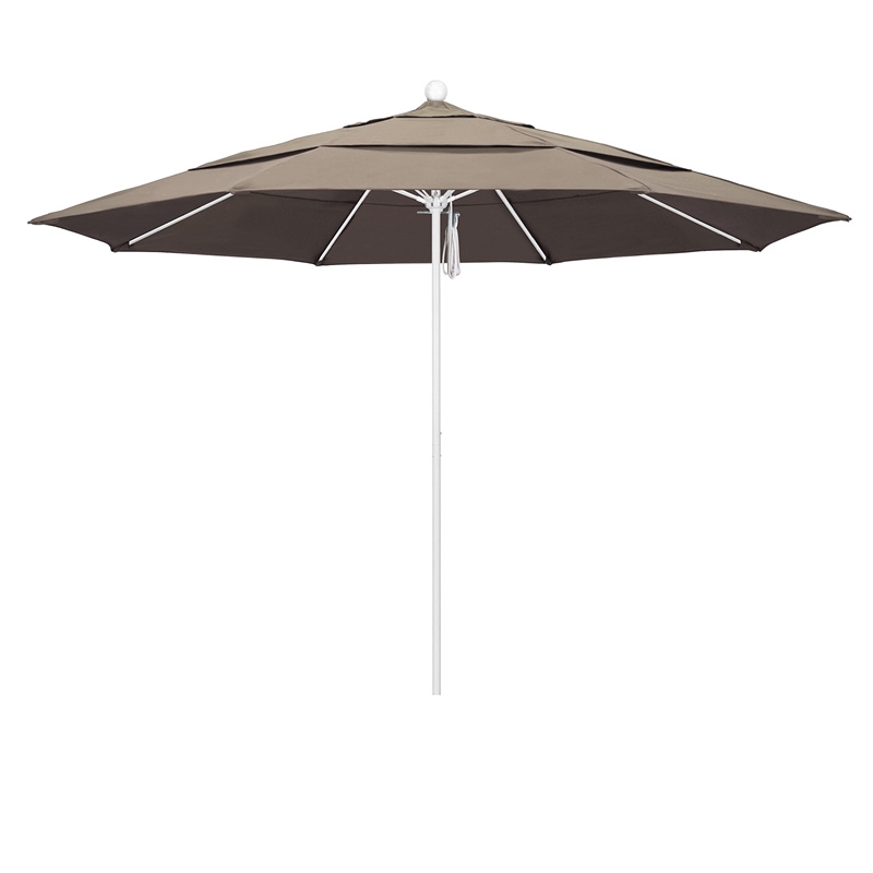 California Umbrella Venture 11' White Market Umbrella in Taupe