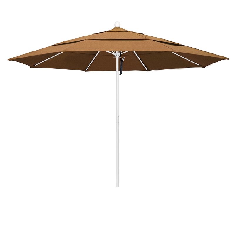 California Umbrella Venture 11' White Market Umbrella in Canvas Teak