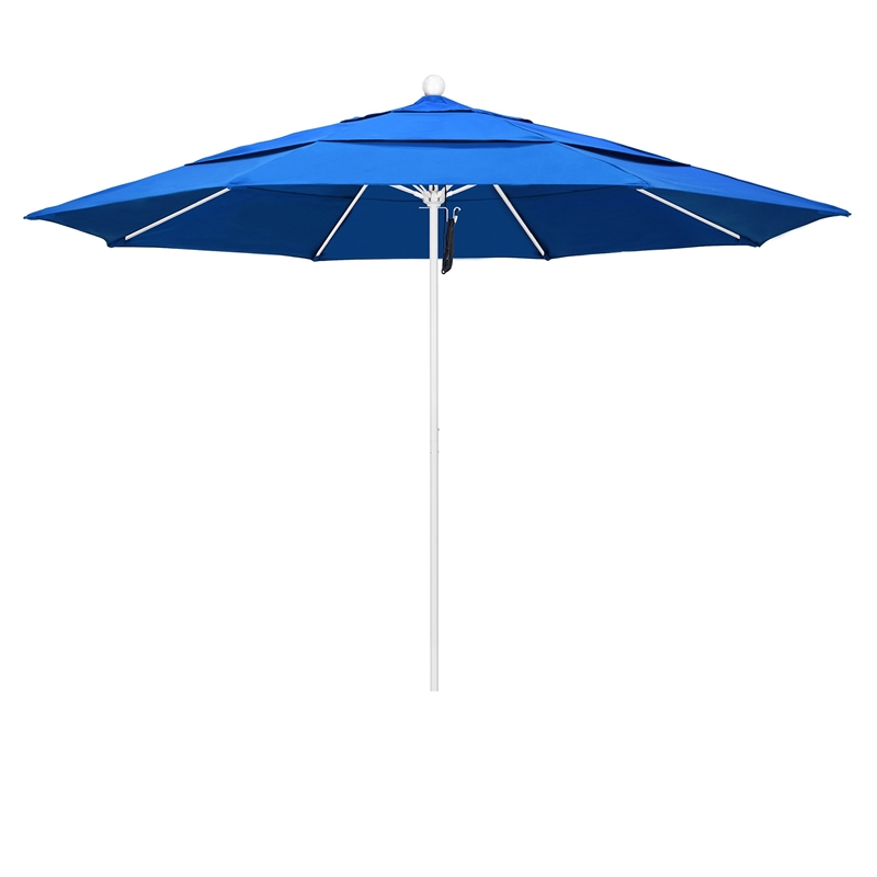 California Umbrella Venture 11' White Market Umbrella in Royal Blue