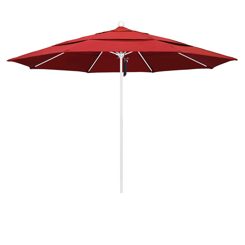 California Umbrella Venture 11' White Market Umbrella in Red