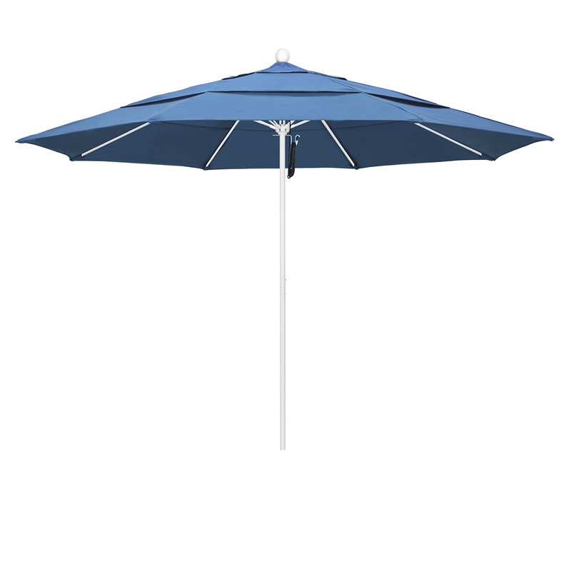California Umbrella Venture 11' White Market Umbrella in Frost Blue