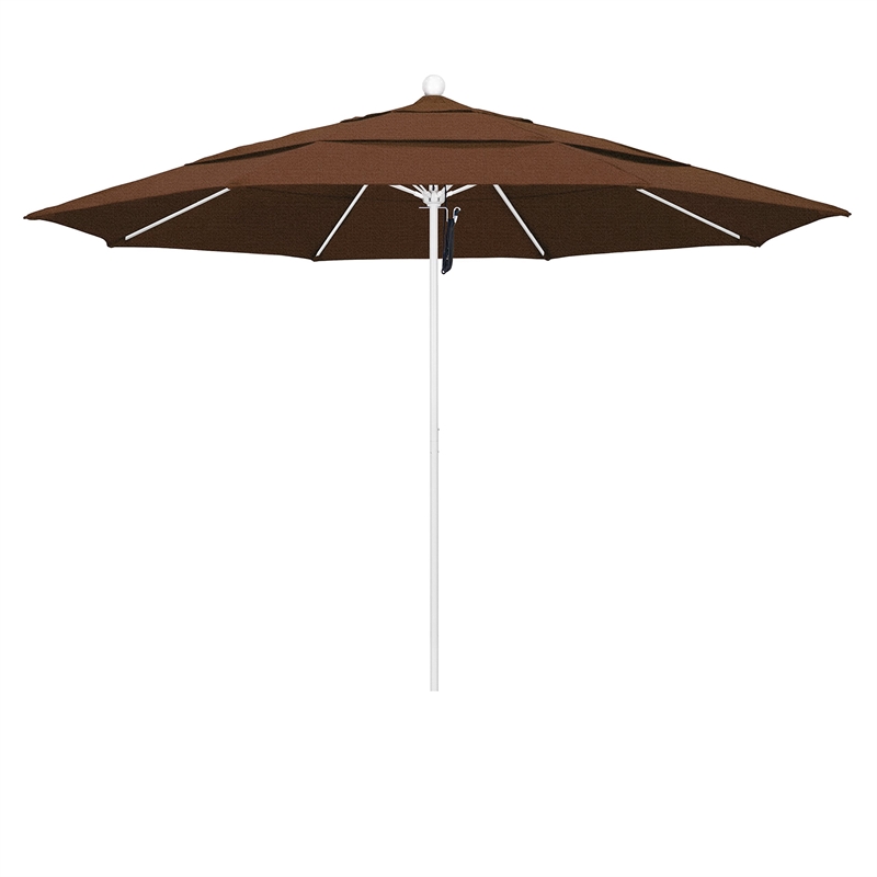 California Umbrella Venture 11' White Market Umbrella in Teak