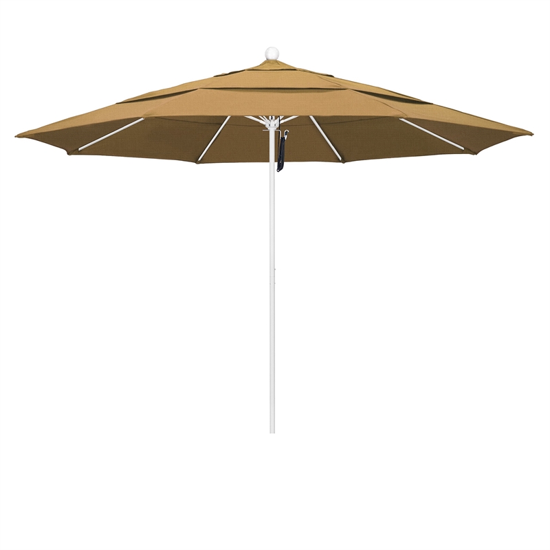 California Umbrella Venture 11' White Market Umbrella in Straw