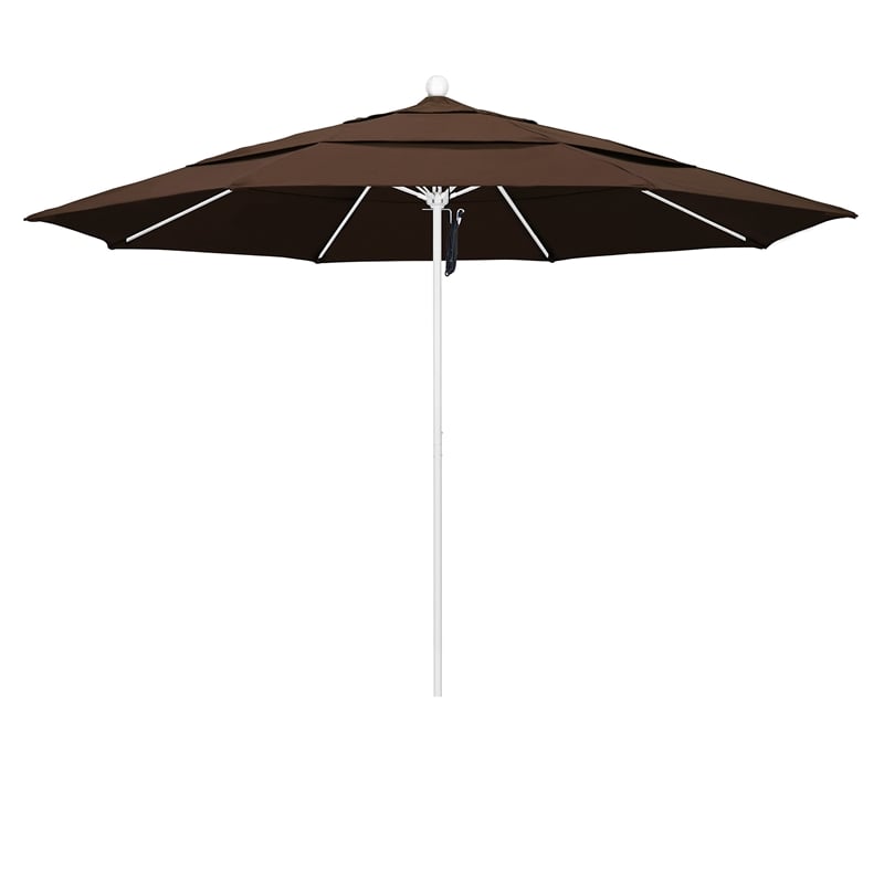 California Umbrella Venture 11' White Market Umbrella in Mocha
