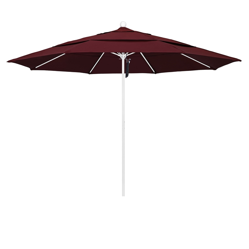 California Umbrella Venture 11' White Market Umbrella in Burgundy