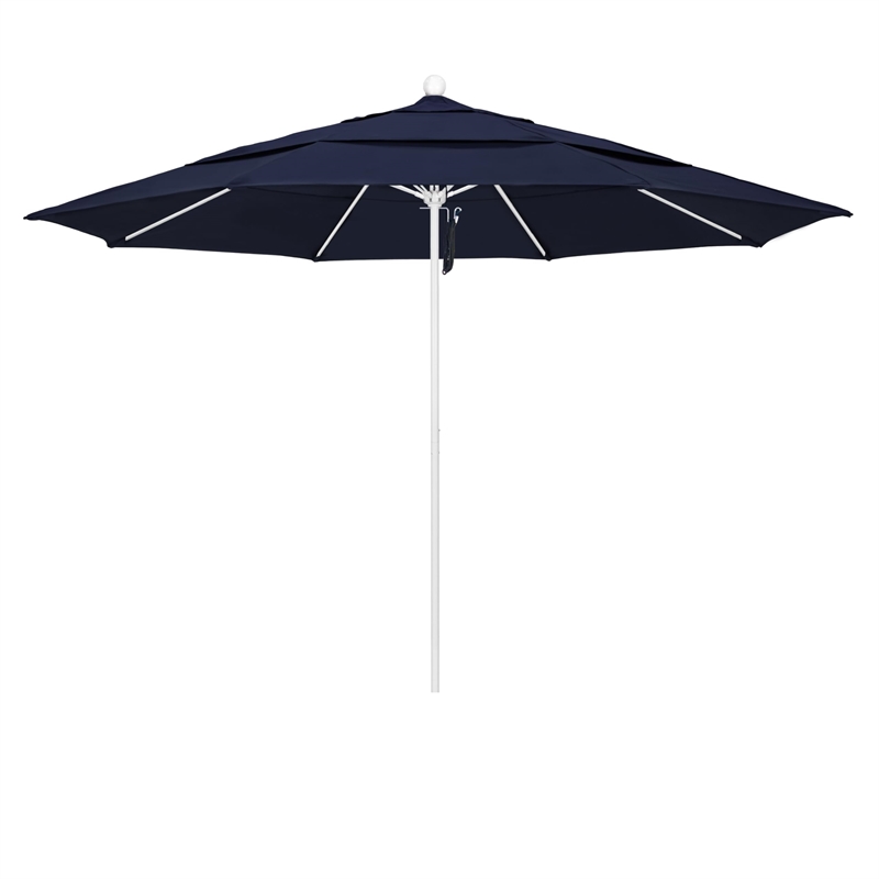 California Umbrella Venture 11' White Market Umbrella in Navy Blue