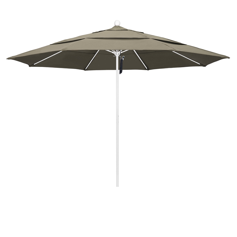 California Umbrella Venture 11' White Market Umbrella in Taupe