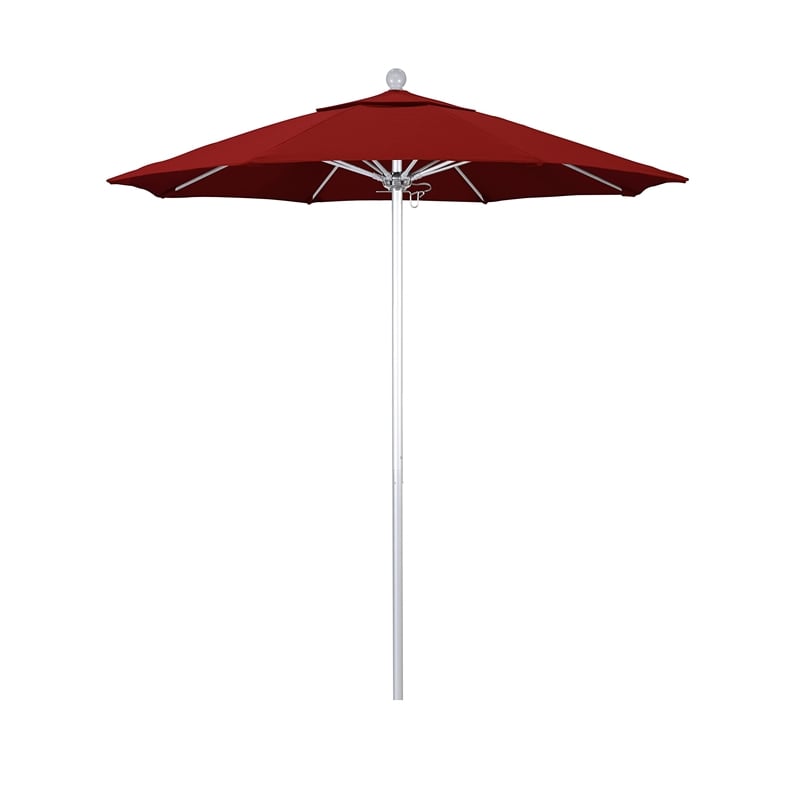 California Umbrella Venture 7.5' Silver Market Umbrella in Jockey Red