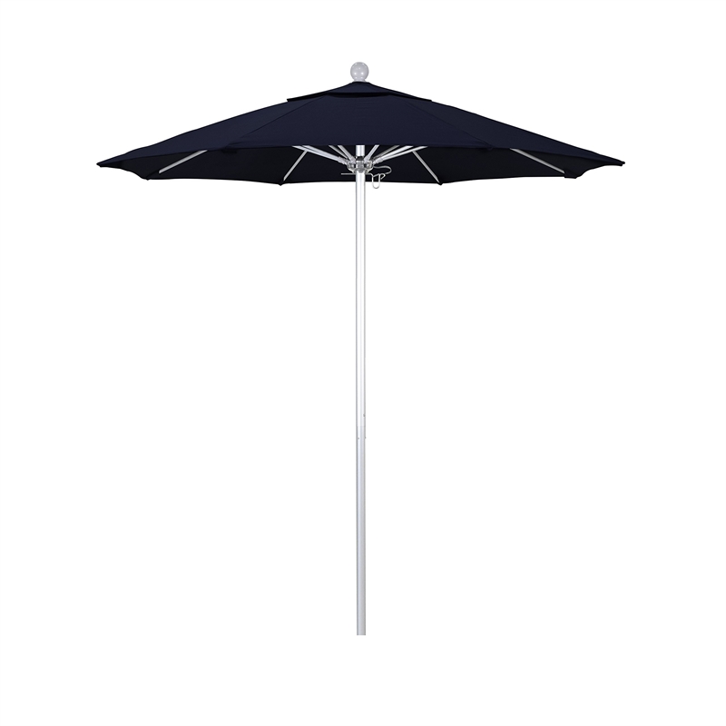 California Umbrella Venture 7.5' Silver Market Umbrella in Navy Blue