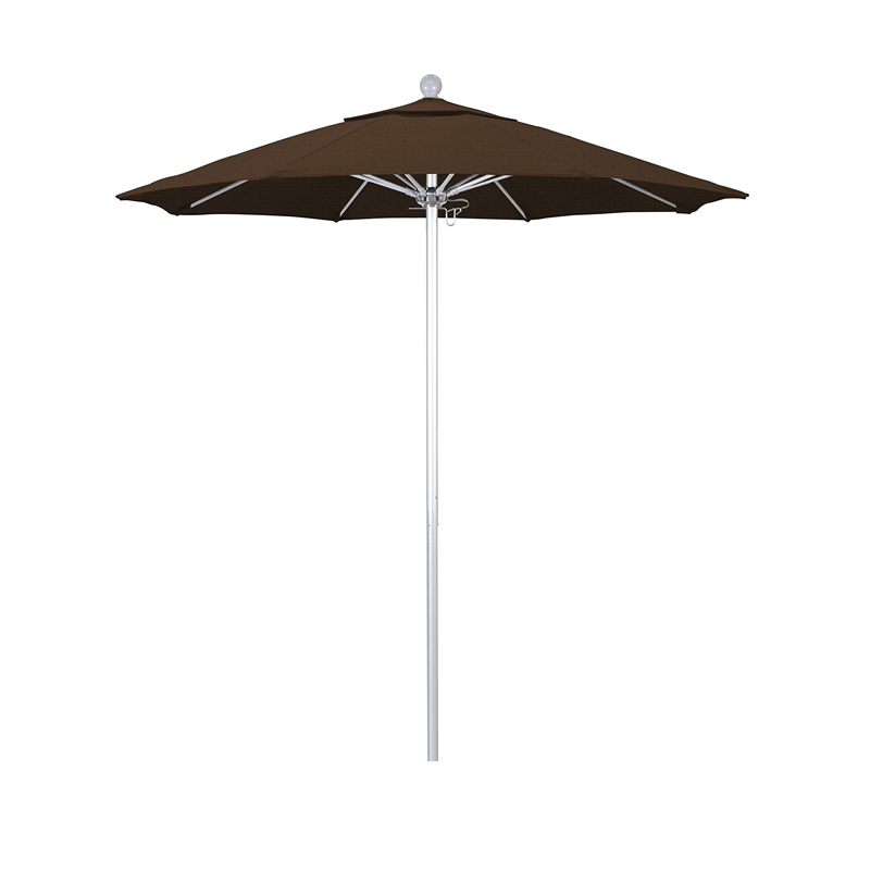 California Umbrella Venture 7.5' Silver Market Umbrella in Teak