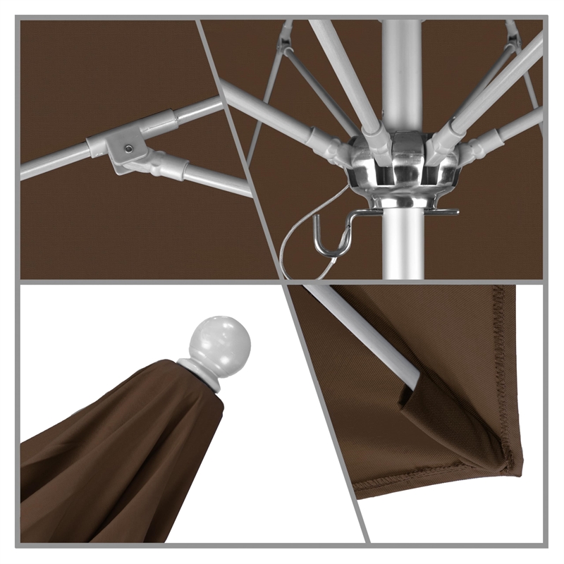 California Umbrella Venture 7.5' Silver Market Umbrella in Teak