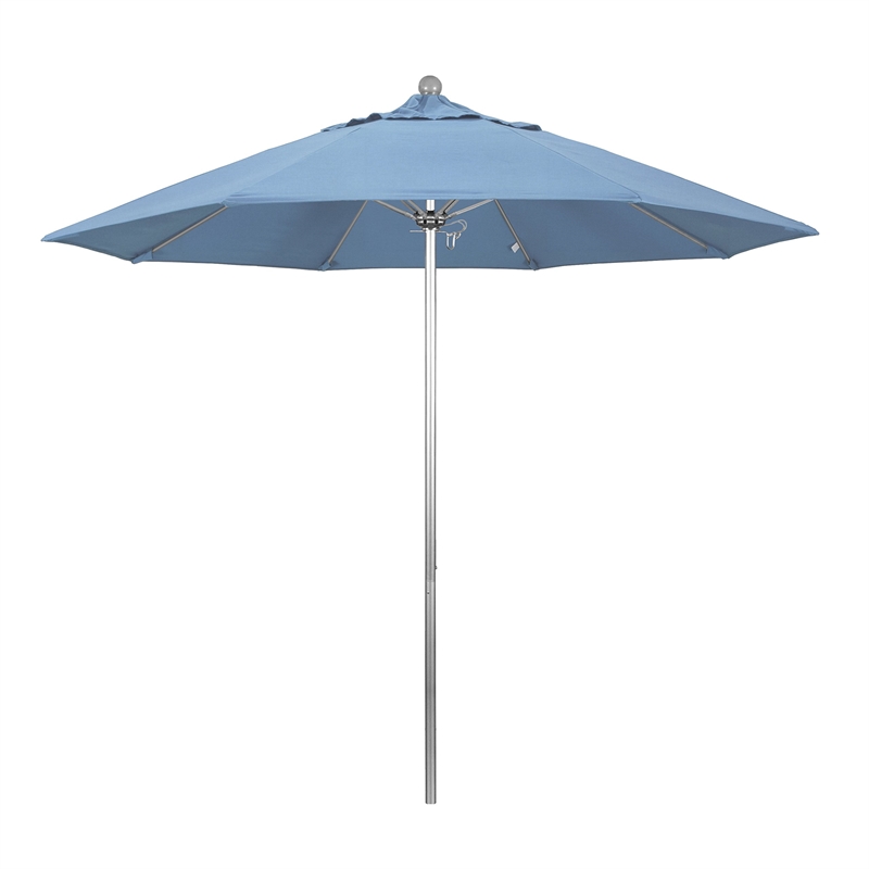 California Umbrella Venture 9' Silver Market Umbrella in Air Blue