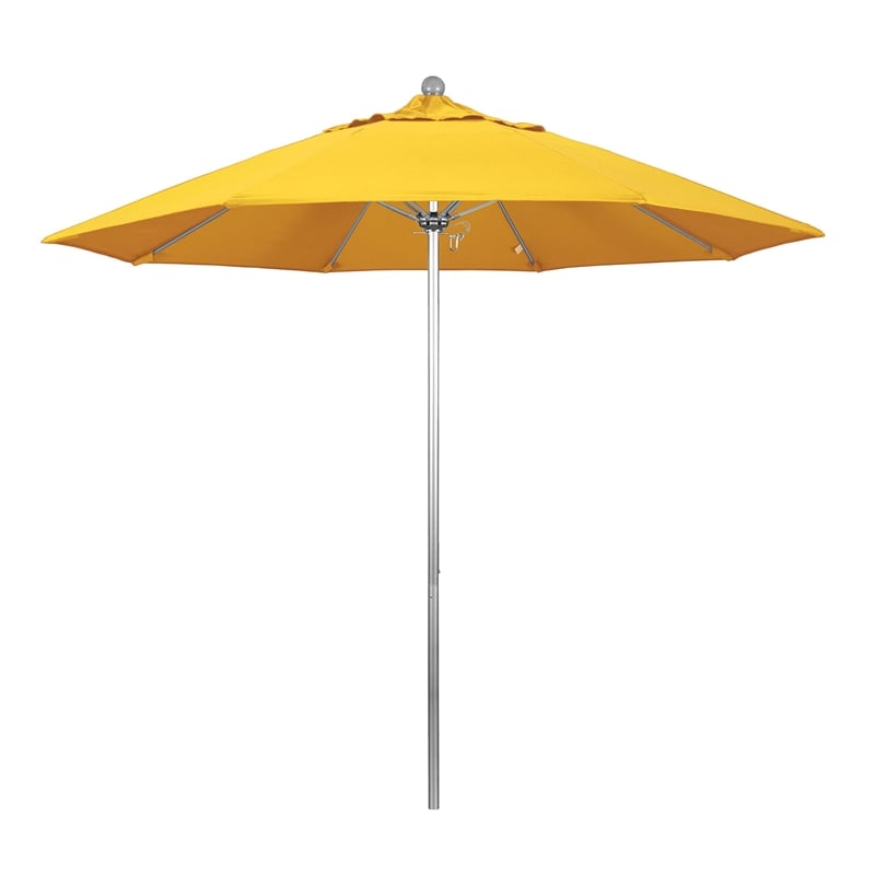 California Umbrella Venture 9' Silver Market Umbrella in Yellow