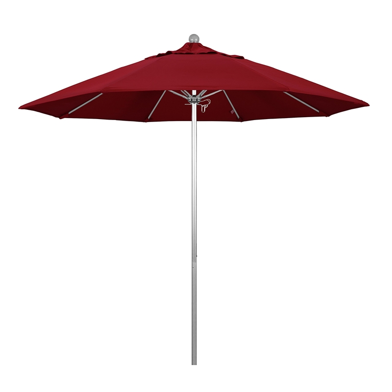California Umbrella Venture 9' Silver Market Umbrella in Red