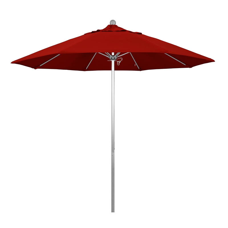 California Umbrella Venture 9' Silver Market Umbrella in Red
