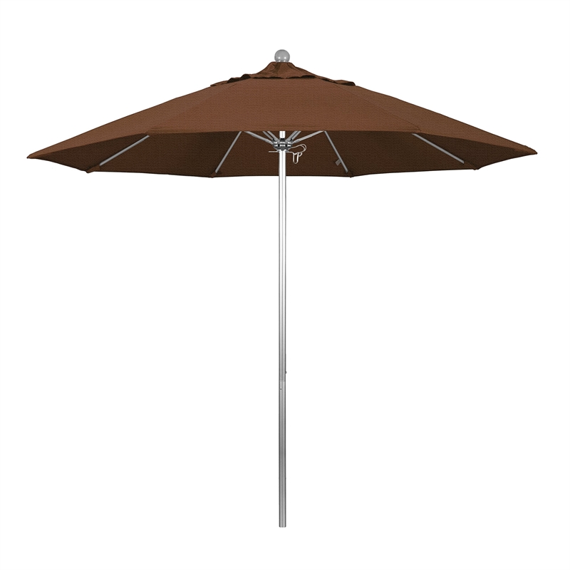 California Umbrella Venture 9' Silver Market Umbrella in Teak