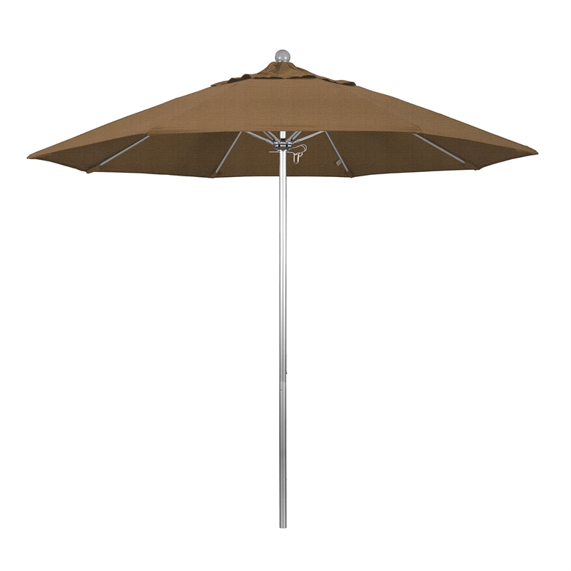 California Umbrella Venture 9' Silver Market Umbrella in Sesame