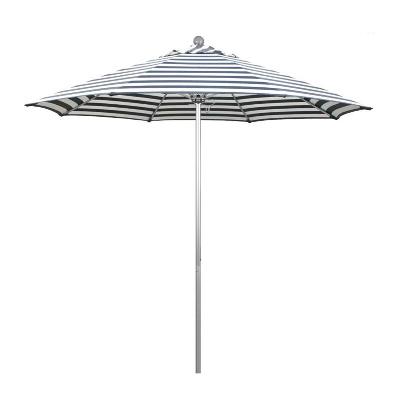 California Umbrella Venture 9' Market Umbrella Olefin Navy Stripe/Silver Anodize