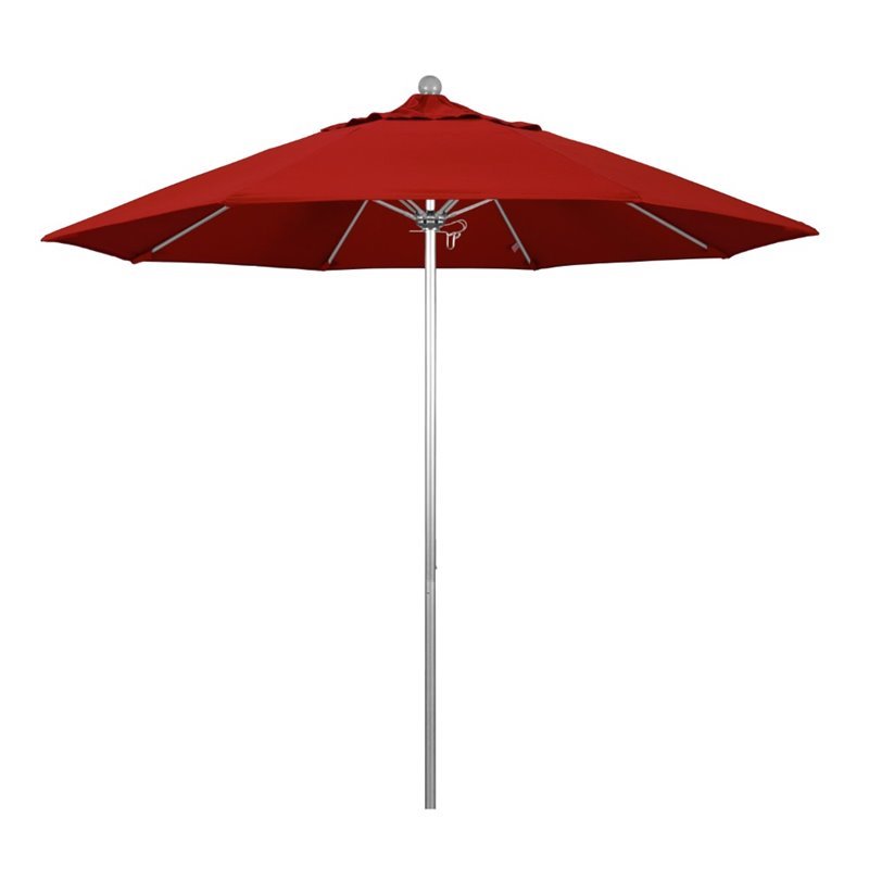 California Umbrella Venture 9' Silver Market Umbrella in Red
