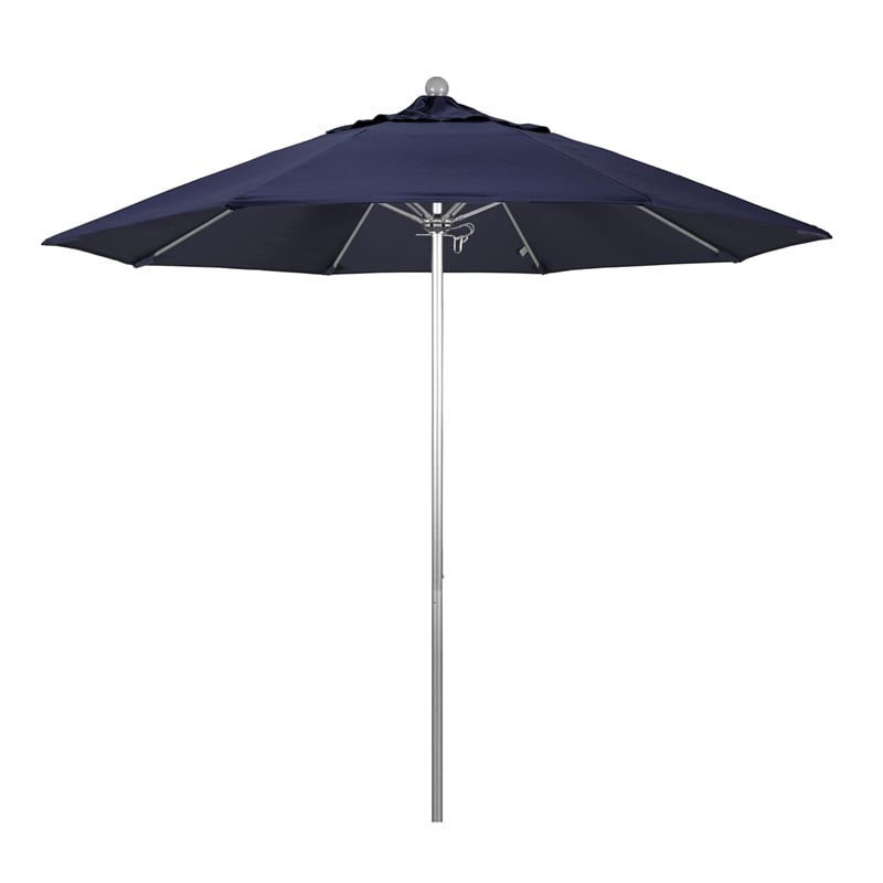California Umbrella Venture 9' Silver Market Umbrella in Navy Blue