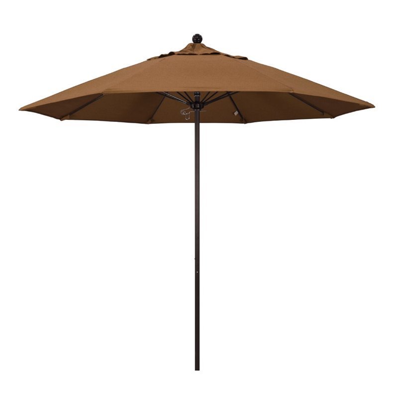 California Umbrella Venture 9' Bronze Market Umbrella in Canvas Teak
