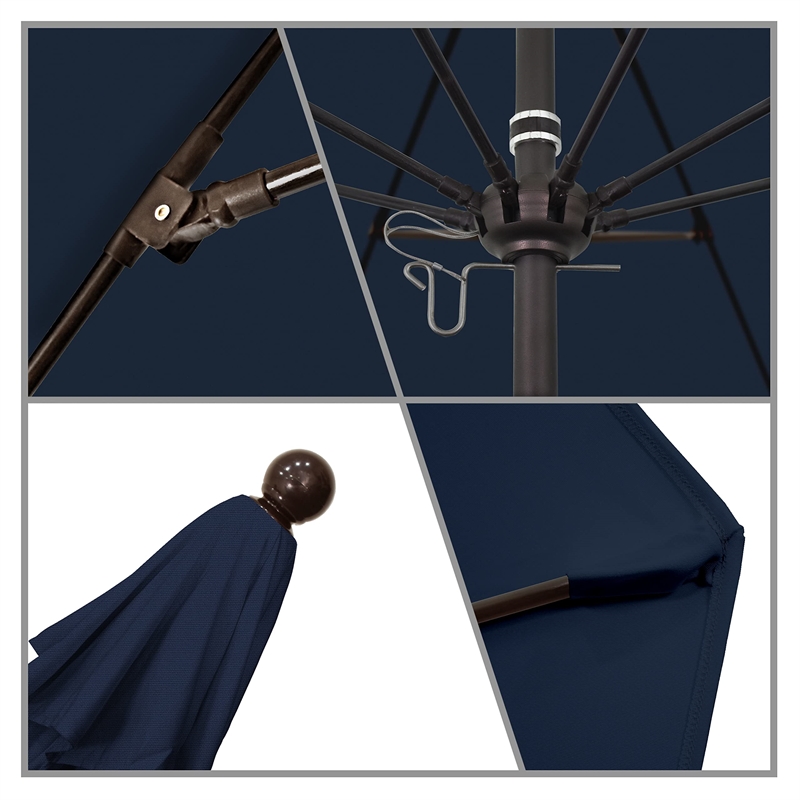California Umbrella Venture 9' Bronze Market Umbrella in Navy Blue