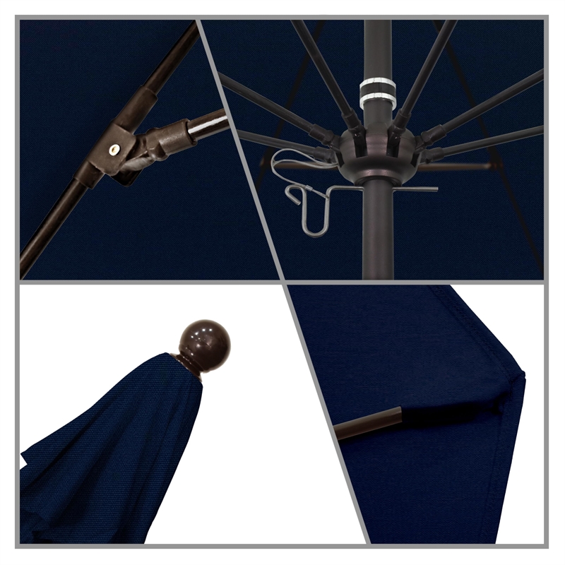 California Umbrella Venture 9' Bronze Market Umbrella in Navy Blue