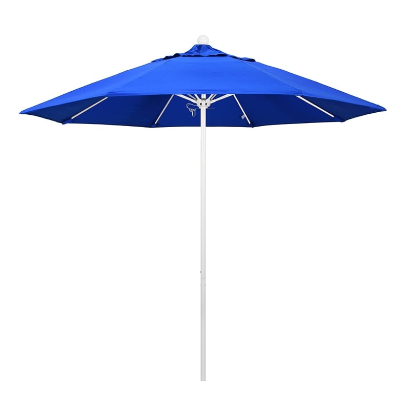 California Umbrella Venture 9' White Market Umbrella in Blue