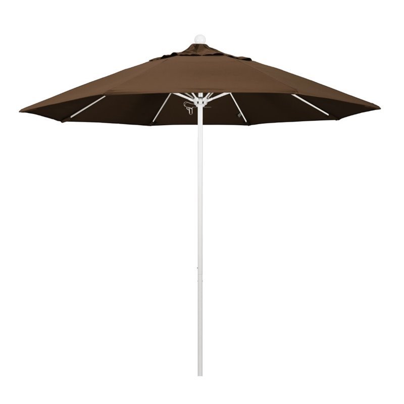 California Umbrella Venture 9' White Market Umbrella in Cocoa