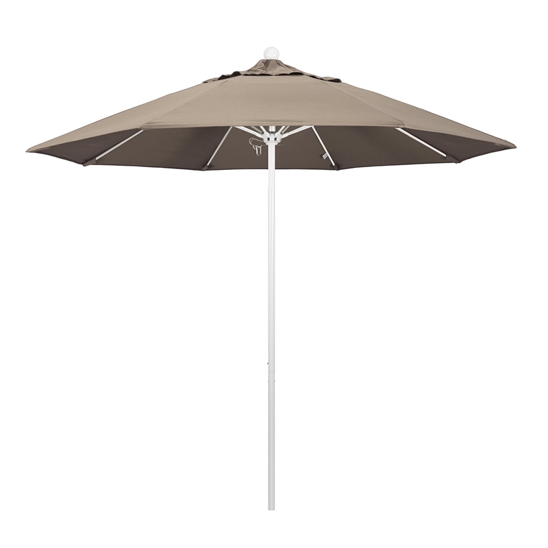 California Umbrella Venture 9' White Market Umbrella in Taupe