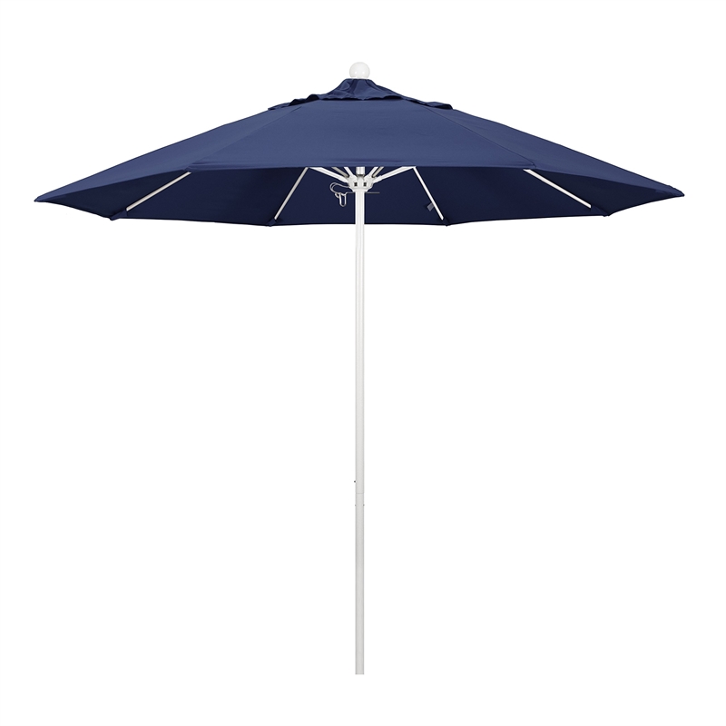 California Umbrella Venture 9' White Market Umbrella in Navy Blue