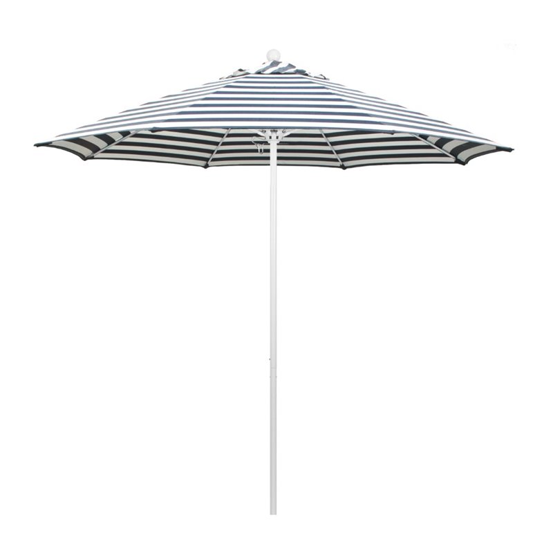 California Umbrella Venture 9' Market Umbrella - Olefin Navy Stripe/Matted White