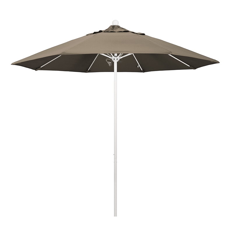 California Umbrella Venture 9' White Market Umbrella in Taupe