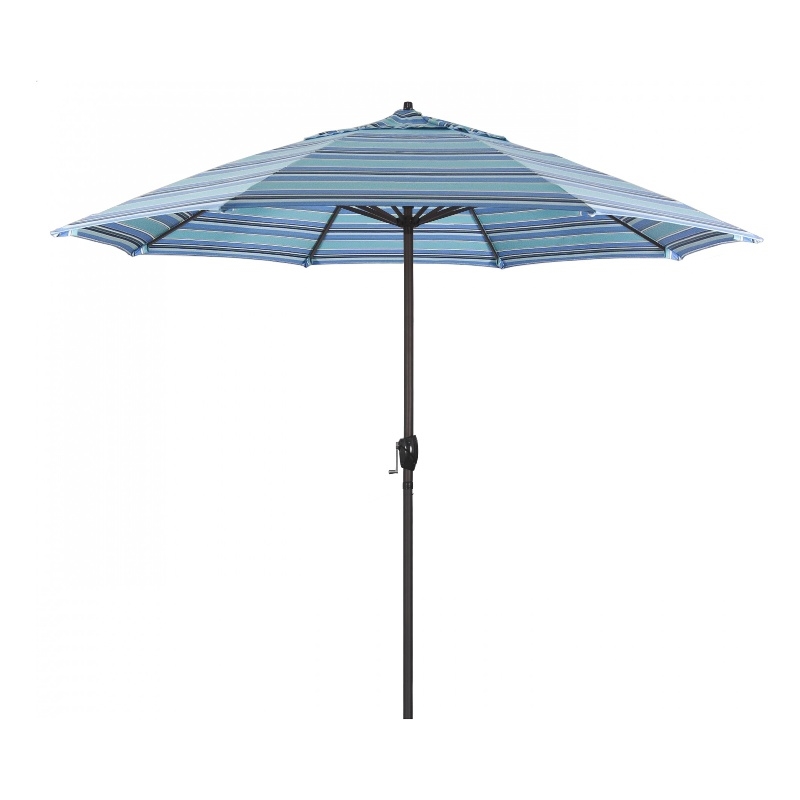 California Umbrella 9' Casa Series Patio Umbrella With Bronze Aluminum Pole Aluminum Ribs Auto Tilt Crank Lift With Sunbrella 1A Dolce Oasis Fabric