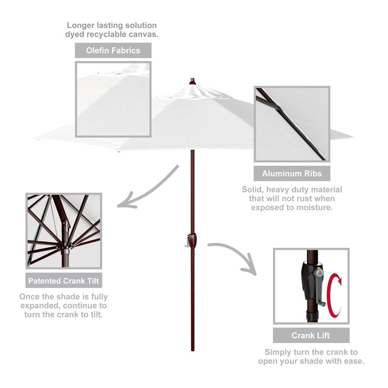 Casa 9' Auto Tilt Crank Lift Aluminum Patio Umbrella in Olefin White Fabric