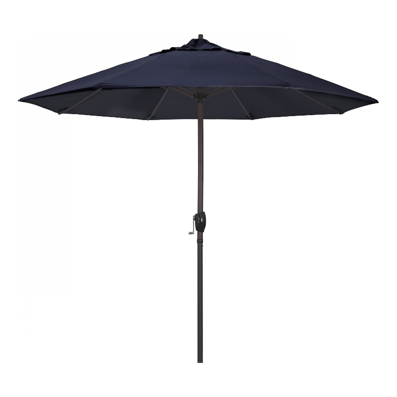 California Umbrella 9' Casa Series Patio Umbrella With Bronze Aluminum Pole Aluminum Ribs Auto Tilt Crank Lift With Olefin Navy Fabric